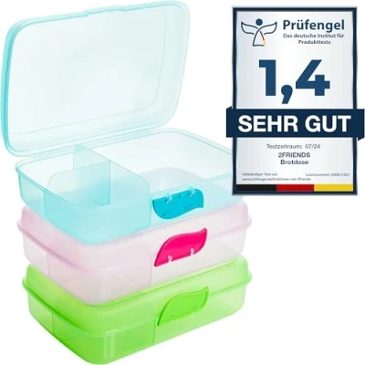 Abbildung von Centi Lunchbox 3 Stk. Brotdose Kinder mit Fächern, Lunchboxen Trennfächern, Kunststoff, (3er Set 7x21x16 cm), Frühstücksbox Brotzeitbox Clickverschluss