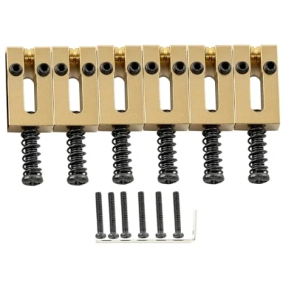 Abbildung von Musiclily Ultra 10,5mm Messing Moderne ST Style Gitarren Roller Saitenreiter Saddles für Strat Tele E Gitarre, Gold (6er Set)