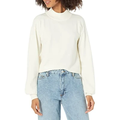 Abbildung von The Drop Damen Jaclyn Pullover mit Rückenausschnitt und Stehkragen, Elfenbein, 3XL Große Größen