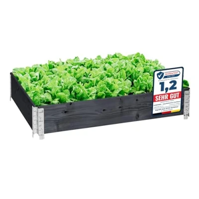 Abbildung von Garronda naturbelassene Hochbeete für Garten Palettenrahmen 120x80x20 cm Hochbeet Holz 1 Stück steckbar stapelbar faltbar Pflanzen Blumen Kräuter Obst und Gemüse Anthrazit GD 0075