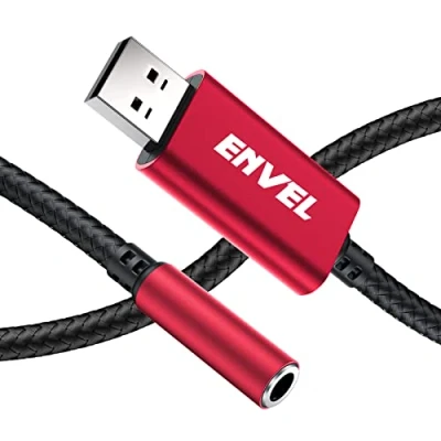 Abbildung von USB to 3.5mm Stereo Audio Adapter, TRRS 4 Pin Microphone, Supports External Sound Card, AUX Adapter for Headset, PS4, PC, Laptop, Desktops, Speaker, Metal Housing (Red)