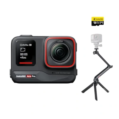 Abbildung von Insta360 Ace Pro Creator Kit wasserdichte Action Kamera, zusammen mit Leica entwickelt, 1/1,3&quot; Sensor und KI Rauschunterdrückung für Beste Bildqualität, 4K120fps, 2,4&quot; Klappbildschirm