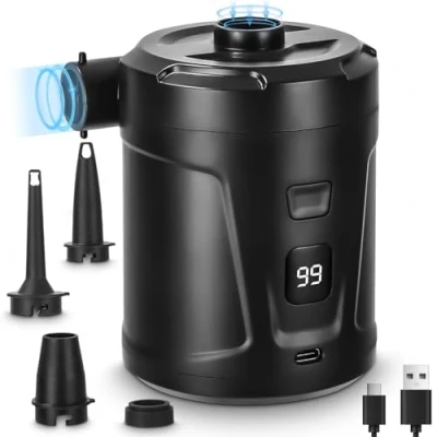 Abbildung von Elektrische Luftpumpe,5200mAh Wiederaufladbare Akku Luftpumpe,Mini Luftpumpe Elektrisch Inflator mit 3 Luftdüsen,Schnell für Schlauchboot/Luftmatratze/Planschbecken Pool Kinder