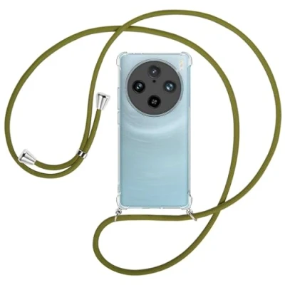 Abbildung von mtb more energy® Handykette kompatibel mit vivo X100 Pro (V2324A, 6.78&#039;&#039;) Khaki/Metallteile: Silber Smartphone Hülle zum Umhängen TPU Case