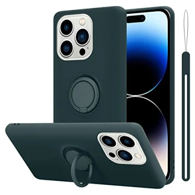 Abbildung von Cadorabo Hülle kompatibel mit Apple iPhone 14 PRO Schutzhülle TPU Silikon Case Liquid Design Ring Slim Kratzfest Liquidsilikon Microfaser für in Grün