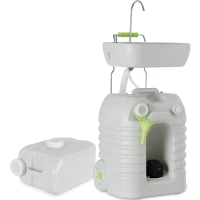 Abbildung von Stagecaptain Waschbecken PSW 45 Quixie Portables Deluxe Set (mit Liter Wassertank, 2 St., inkl. Spender für Flüssigseife/Desinfektionsmittel), mit mechanischer Wasserpumpe und Abwasser Auffangbehälter