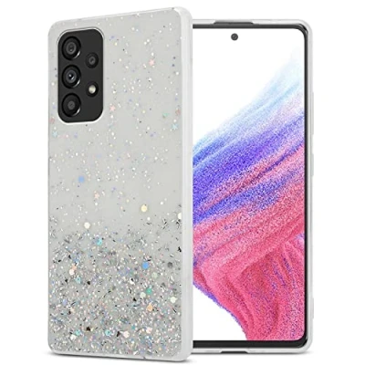 Abbildung von Cadorabo Hülle kompatibel mit Samsung Galaxy A53 5G Rundumschutz TPU Silikon Case Mädchen Glitzer Strass Design Slim Kratzfest Weiche Gummi Bling Schutzhülle für in Transparent