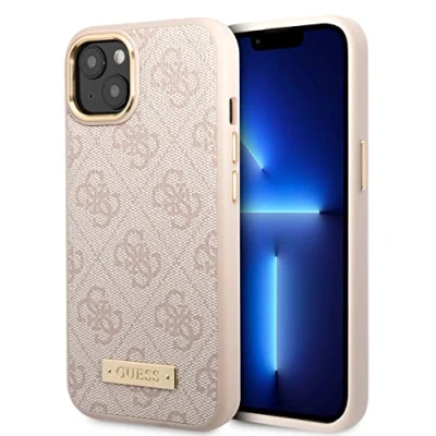 Abbildung von CG MOBILE Guess Schutzhülle für iPhone 14 Plus in Pink Magsafe kompatibel 4G Muster, PU Leder &amp; Anti Kratzer Hülle mit Zugänglichen Anschlüssen, Stoßdämpfung Signature Metall Logo
