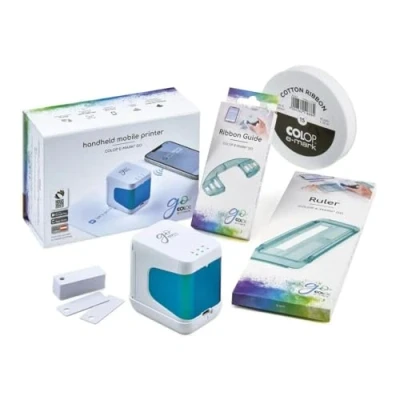 Abbildung von COLOP Beschriftungsgerät e mark go Set, mobiler Drucker, Lineal, Führungsschiene, Band, PVC Schilder