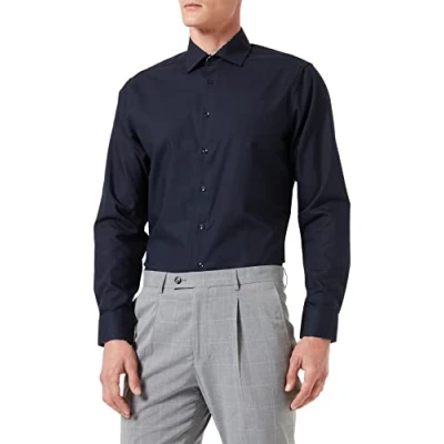 Abbildung von Seidensticker Herren Business Hemd Shaped Fit Bügelfrei Kent Kragen Langarm 100% Baumwolle, Dunkelblau, 38 EU