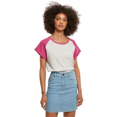 Abbildung von Urban Classics Contrast Raglan Tshirt print, Damen, Größe: XXL, Lightgrey/brightviolet