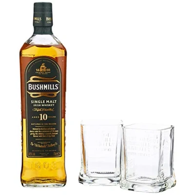 Abbildung von Bushmills Single Malt Irish Whiskey 10 Years Old mit Geschenkverpackung 2 Gläsern (1 x 0.7 l)
