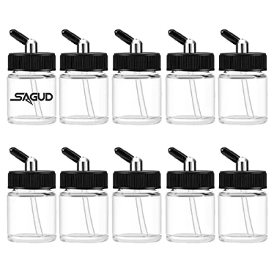 Abbildung von Sagud 10pcs Glas Airbrush Flaschen Kit 20cc Dose mit 10 pcs Adapter Deckel für doppeltwirkende Siphon Pistole Gläser