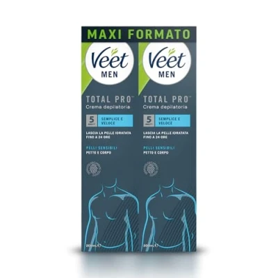 Abbildung von Veet Men Enthaarungscreme für Herren, Brust und Körper, empfindliche Haut, dermatologisch getestet, Vorteilsformat 400 ml (2 Packungen x 200 ml)
