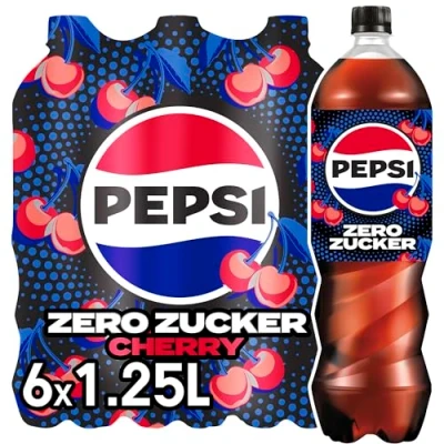 Abbildung von Pepsi Zero Zucker Cherry, Das zuckerfreie Erfrischungsgetränk von ohne Kalorien, Koffeinhaltige Cola mit Kirschgeschmack in der Flasche, EINWEG (6 x 1.25 l)