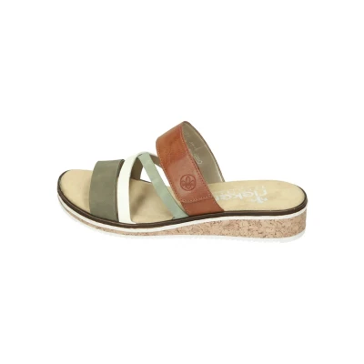 Abbildung von Rieker Pantolette flach, Damen, Größe: 36, Olive offwhite mint cayenne Schuhe