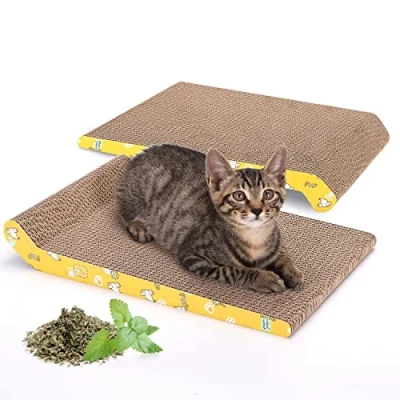 Abbildung von Nobleza 2 Stücke Katzen kratzbrett mit Minze, Wellpappe Kratzmatten, Recycelbar Qualitäts Pappe Kratzpad,Kratzpads Beidseitig Erhältlich, 40 x 25cm