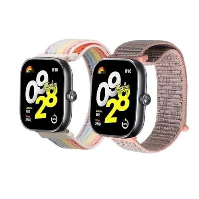 Abbildung von kwmobile 2X Sportarmband kompatibel mit Xiaomi Redmi Watch 4 / Band 8 Pro Armband Sport Ersatzarmband Set aus Nylon für Fitnesstracker Altrosa Mehrfarbig