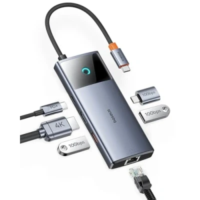 Abbildung von Baseus USB C Hub 10Gbps 3.2 Adapter mit LAN Ethernet, 4K@60Hz HDMI, 2 A, C, 100W PD, 6 in 1 Docking Station für iPhone 15, Laptop MacBook/Surface Pro/Dell/iPad/Steam Deck/Rog Ally/Samsung