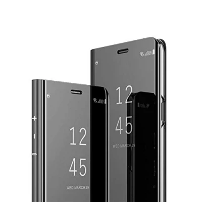 Abbildung von MRSTER Huawei Mate 20 Lite hülle Clear View Standing Cover, Spiegel Handyhülle Schutzhülle Flip Case Schutz Tasche mit Standfunktion 360 Grad für das Mate20 Lite. Mirror: Black