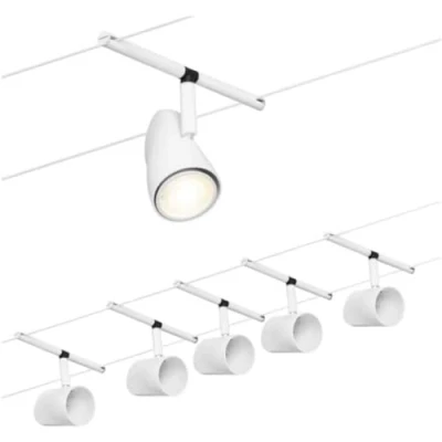 Abbildung von Paulmann 94467 CorDuo Seilsytem Set Cup DC max. 5x10 Watt erweiterbar Weiß matt Kunststoff, Metall GU5,3 Drahtseilsystem ohne Leuchtmittel