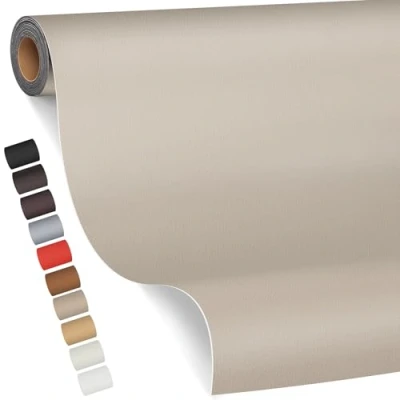 Abbildung von Leder kunstleder selbstklebend, 80 x 200cm Reparatur set, Kit für Möbel, Sofa, Autositze, Taschen, und Renovierung(Elfenbeingrau)