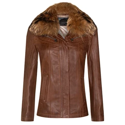 Abbildung von Infinity Leather Damen Parker Bikerjacke Bräunen aus Lammnappaleder S