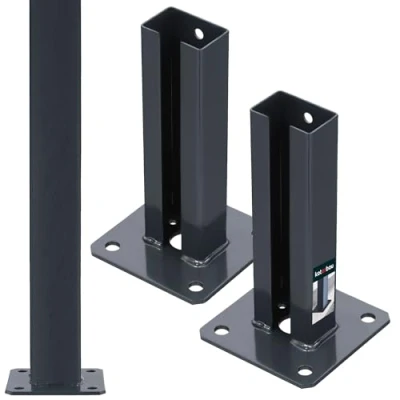 Abbildung von KOTARBAU® 2er Set Pfostenträger 60x40 mm Dübelplatte mit Zaunfuß verzinkt &amp; pulverbeschichtet Aufschraubhülse Pfostenschuh für Pfosten Doppelstabmattenzaun zum Aufschrauben