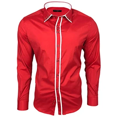Abbildung von Baxboy Langarmhemd Herren Hemd Kentkragen Hemden Slim Fit mit Kontrasten Farbe