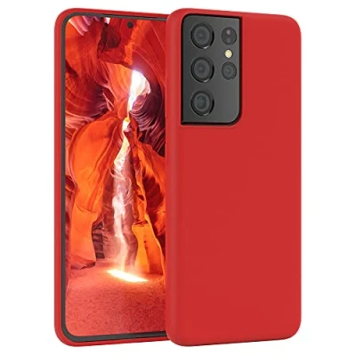 Abbildung von EAZY CASE Premium Silikon Handyhülle kompatibel mit Samsung Galaxy S21 Ultra 5G, Slimcover Kameraschutz und Innenfutter, Silikonhülle, Schutzhülle, Bumper, Handy Case, Softcase, Rot