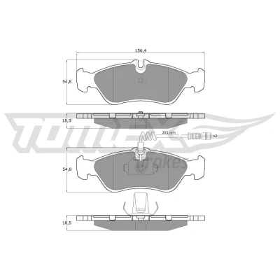 Abbildung von TOMEX brakes TX 11 491 Bremsbelagsatz Hinterachse inkl. Verschleißwarnkontakt MERCEDES BENZ: Sprinter 3 T Kastenwagen, 2 Kastenwagen