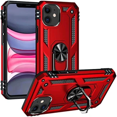 Abbildung von Verco Hybrid Armor Shiel Case für iPhone 11 Hülle, extrem robust mit Magnet Fingerring Halter Handyhülle Panzerhülle, Rot