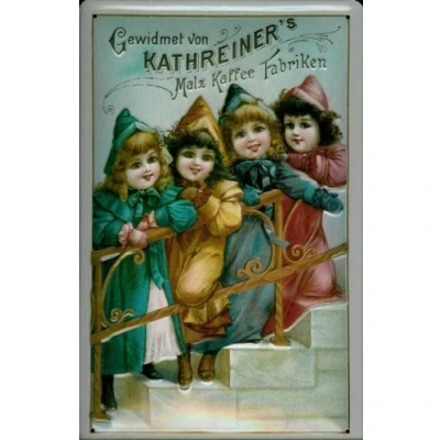 Abbildung von Buddel Bini Versand Blechschild Nostalgieschild Kathreiner&#039;s Malz Kaffee Fabriken Malzkaffee Schild Retro Kaffeewerbung Werbeschild