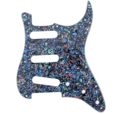 Abbildung von Musiclily SSS 11 Löcher Strat Pickguard Gitarren Schlagbrett für Fender USA/Mexican Standard Stratocaster Modern Style,4 lagig Abalone Shell
