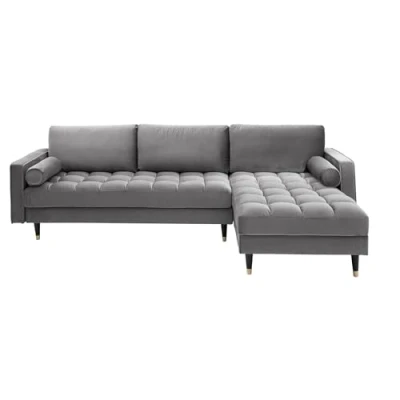 Abbildung von riess ambiente Ecksofa COZY VELVET 260cm grau / schwarz gold, Einzelartikel 1 Teile, Wohnzimmer · Samt L Form Federkern Couch inkl. Kissen Barock