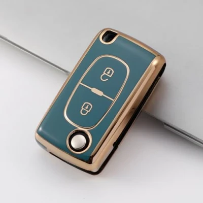 Abbildung von LINGXIYA Schlüsselhülle mit 2 Tasten, kompatibel Peugeot 207, 307, 308, 407, 408, Citroen C2, C3, C4, C5, C6, C8, Schlüsselanhänger, Autoschlüssel Zubehör, Blau