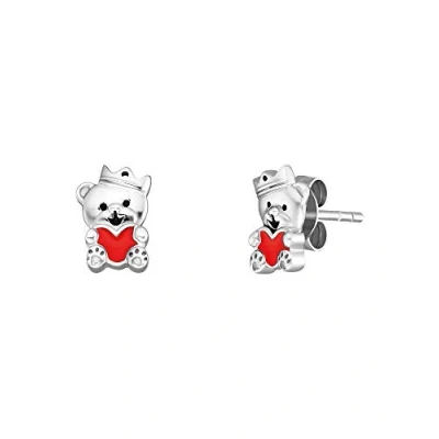 Abbildung von Herzengel Mädchen Kinder Ohrstecker Ohrringe aus Sterling Silber mit silbernem Teddybär und rotem Herz Emaille Steckverschluss nickelfrei
