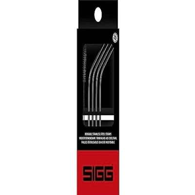 Abbildung von SIGG Edelstahl Trinkhalme Set (4 Stück), wiederverwendbare und spülmaschinenfeste Strohhalme aus 18/8 Edelstahl, inkl. Reinigungsbürste für