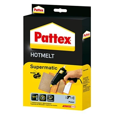 Abbildung von Pattex Hotmelt Supermatic Heißklebepistole, Klebepistole mit elektronischer Temperatursteuerung, Set 1 Heißklebepistole + 2 Klebesticks