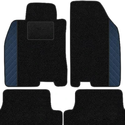 Abbildung von moto MOLTICO Fußmatten Auto Velours Autoteppiche Schwarz Automatten Set 3 teilig Auffälliges Design passend für Renault Scenic II 2003 2009 (Blaues Muster)