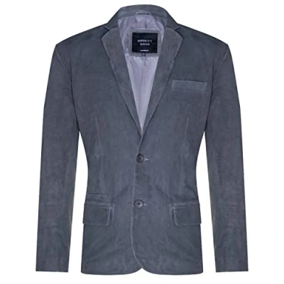 Abbildung von Infinity Leather Herren Veloursleder Grau Blazer Jacke Weicher Echter Italienischer Ledermantel