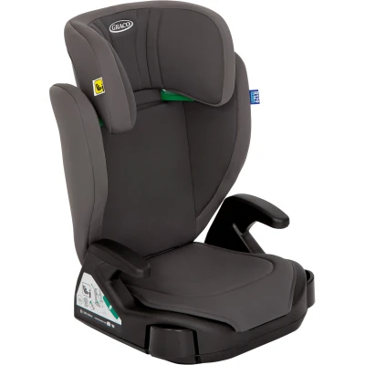 Abbildung von Graco Junior Maxi™ i Size R129 Kindersitz, ca. 3,5 bis 12 Jahre (100 150 cm), Kindersitzerhöhung, Armlehnen und Kopfstütze höhenverstellbar, leicht, mit Getränkehalter, grau, Iron