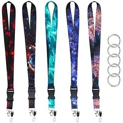 Abbildung von Schlüsselband Lanyard Umhängeband 5 PCS Schlüsselbänder mit Schlüsselbund für Kartenhuellen Kinder Eltern Ausweise Handy Schlüssel Autoschlüssel Kamera Gurt Mehrfarbig