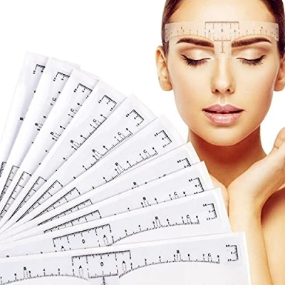 Abbildung von XHBTS Augenbraue Lineal, 100 pcs Einweg Lineal Blätter Sticker für Permanent Make up Schablonen Augenbrauen Microblading Schablone Tattoo Aufkleber Positioniert