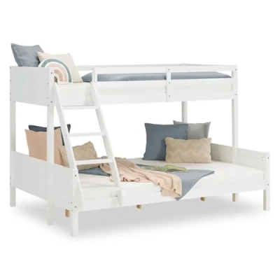 Abbildung von Homestyle4u Etagenbett 90x200 und 140x200 Kinderbett Holz 2 Kinder Massiv mit Rausfallschutz, Weiß