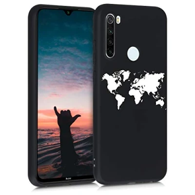 Abbildung von kwmobile Hülle kompatibel mit Xiaomi Redmi Note 8T Handyhülle Silikon Case Travel Umriss Weiß Schwarz