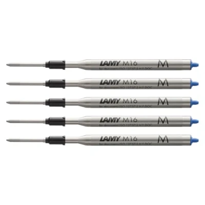 Abbildung von Lamy M16 5er Set Kugelschreiber Großraummine aus Metall Original Ersatzmine für alle Modelle dokumentenecht Strichbreite Mittel in Tintenfarbe blau