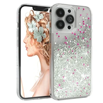 Abbildung von EAZY CASE Hülle kompatibel mit iPhone 13 Pro Schutzhülle Flüssig Glitzer, Handyhülle, Schutzhülle, Back Cover Glitter Flüssigkeit, TPU/Silikon, Transparent/Durchsichtig, Silber