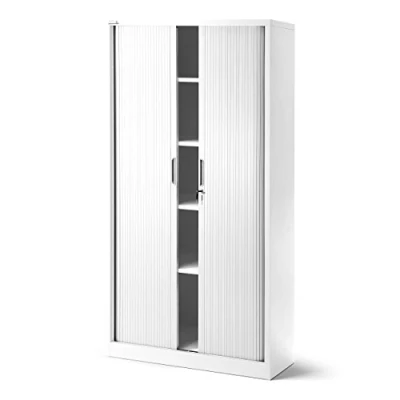 Abbildung von Jan Nowak Rollladenschrank Aktenschrank Büroschrank mit Rolltüren Metall Pulverbeschichtung 4 Einlegeböden 185 cm x 90 45 (Weiß)