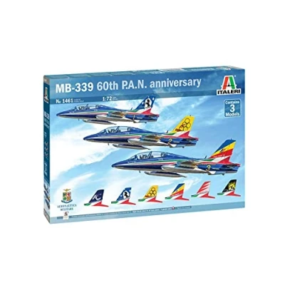 Abbildung von Italeri 1461 MB 339 60th Anniversary Aircraft 1:72 3er Set Aermacchi PAN 60Jah. Bausatz, Standmodellbau, Basteln, Hobby, Kleben, Plastikbausatz, detailgetreu, Mehrfarbig, Blue